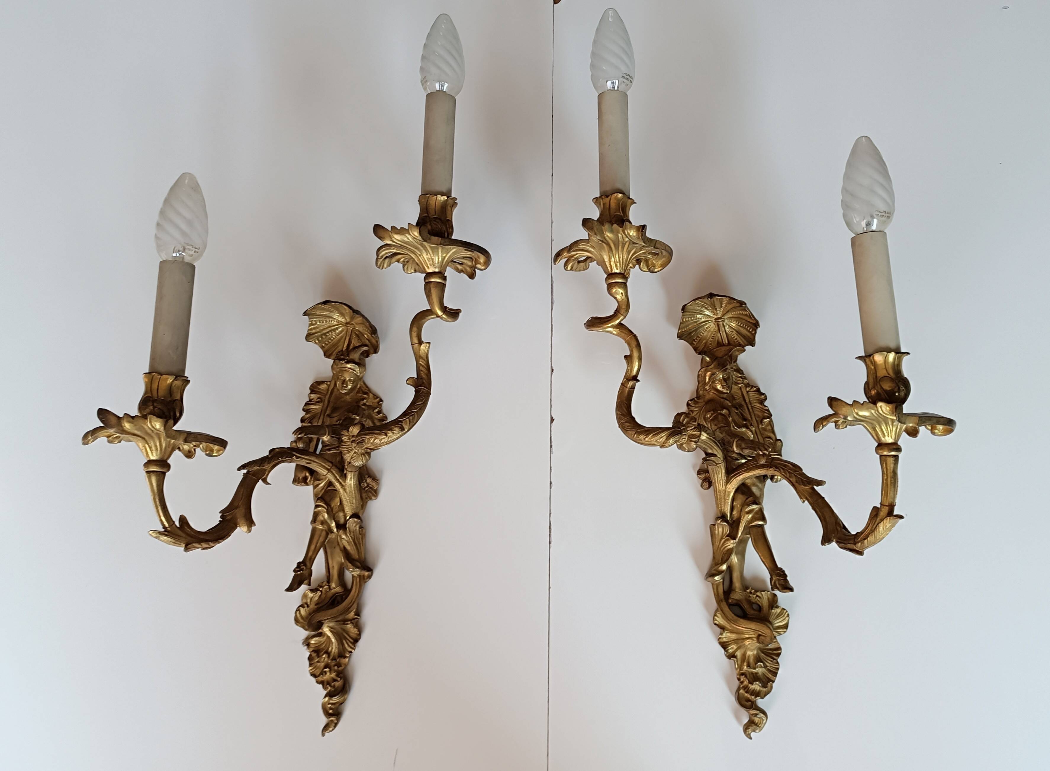 Pair of Regency style gilt bronze wall lights