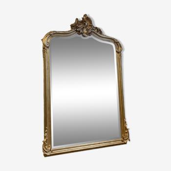 Superbe Miroir biseauté , époque napoleon III , style Louis XV , début XIXème siècle  En bois et stu