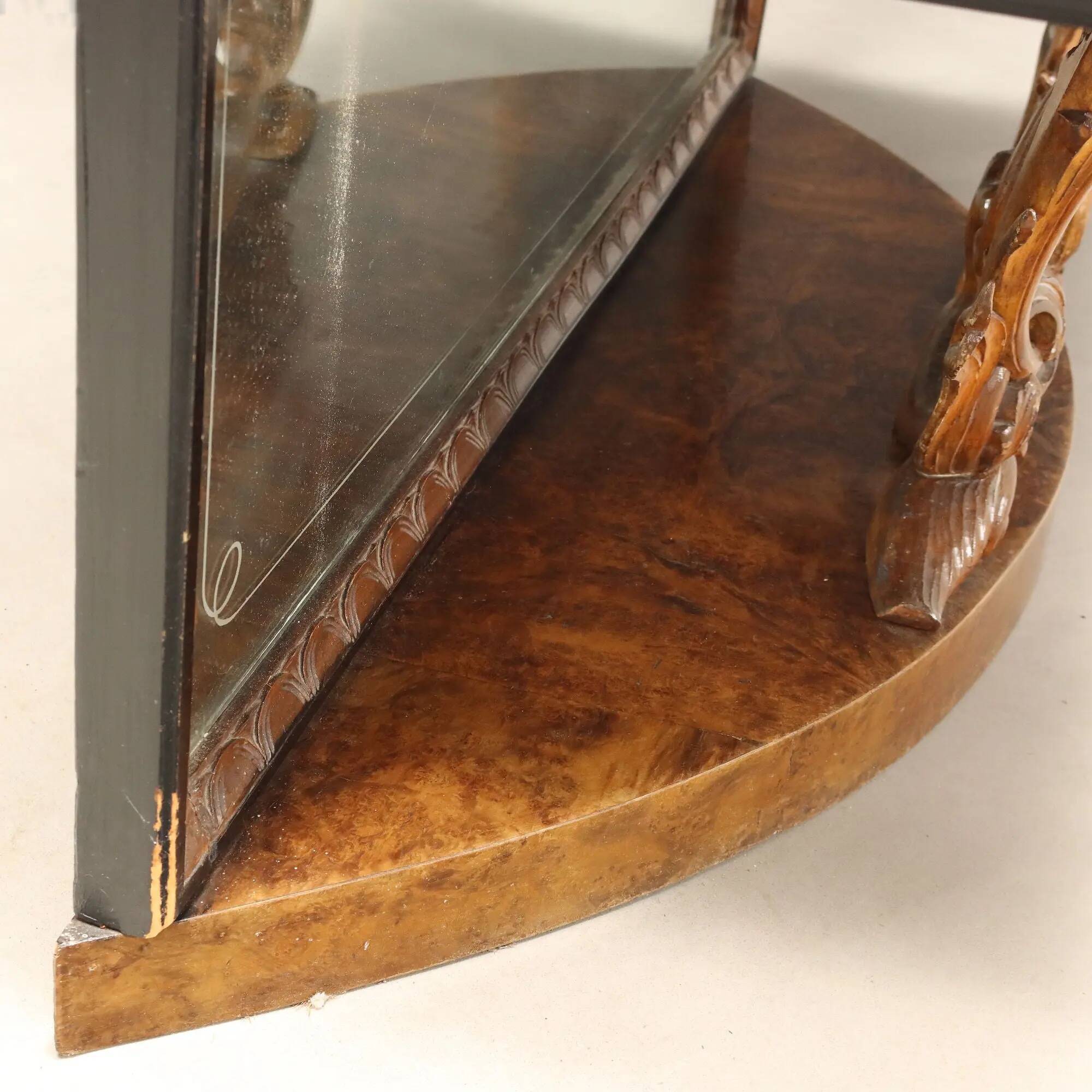 Antique console with a walnut mirror and green marble, Italy, 20th century.
