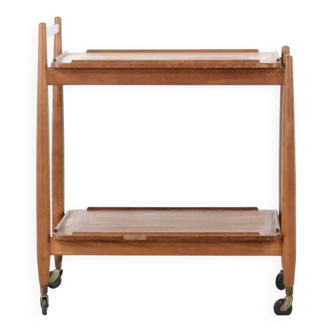 Chariot à cocktails/serviettes d'hôtesse en teck blanc et Newton du milieu du siècle. Modèle vintage M