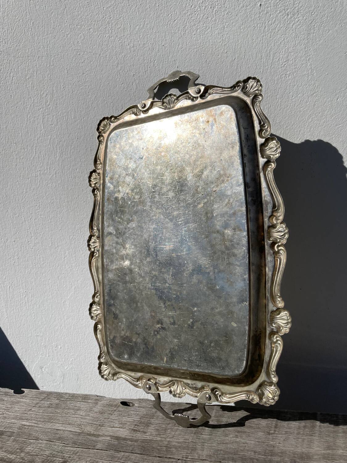 Silver metal rectangular butler tray
