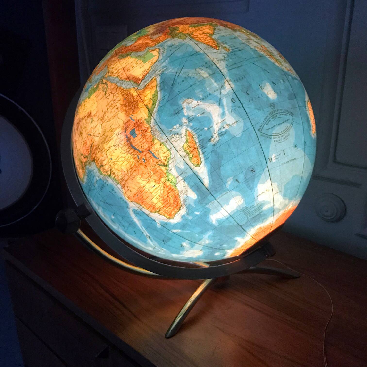 Grand Globe Terrestre Vintage • Verre • Laiton • Columbia Duo • Space Age • 1960