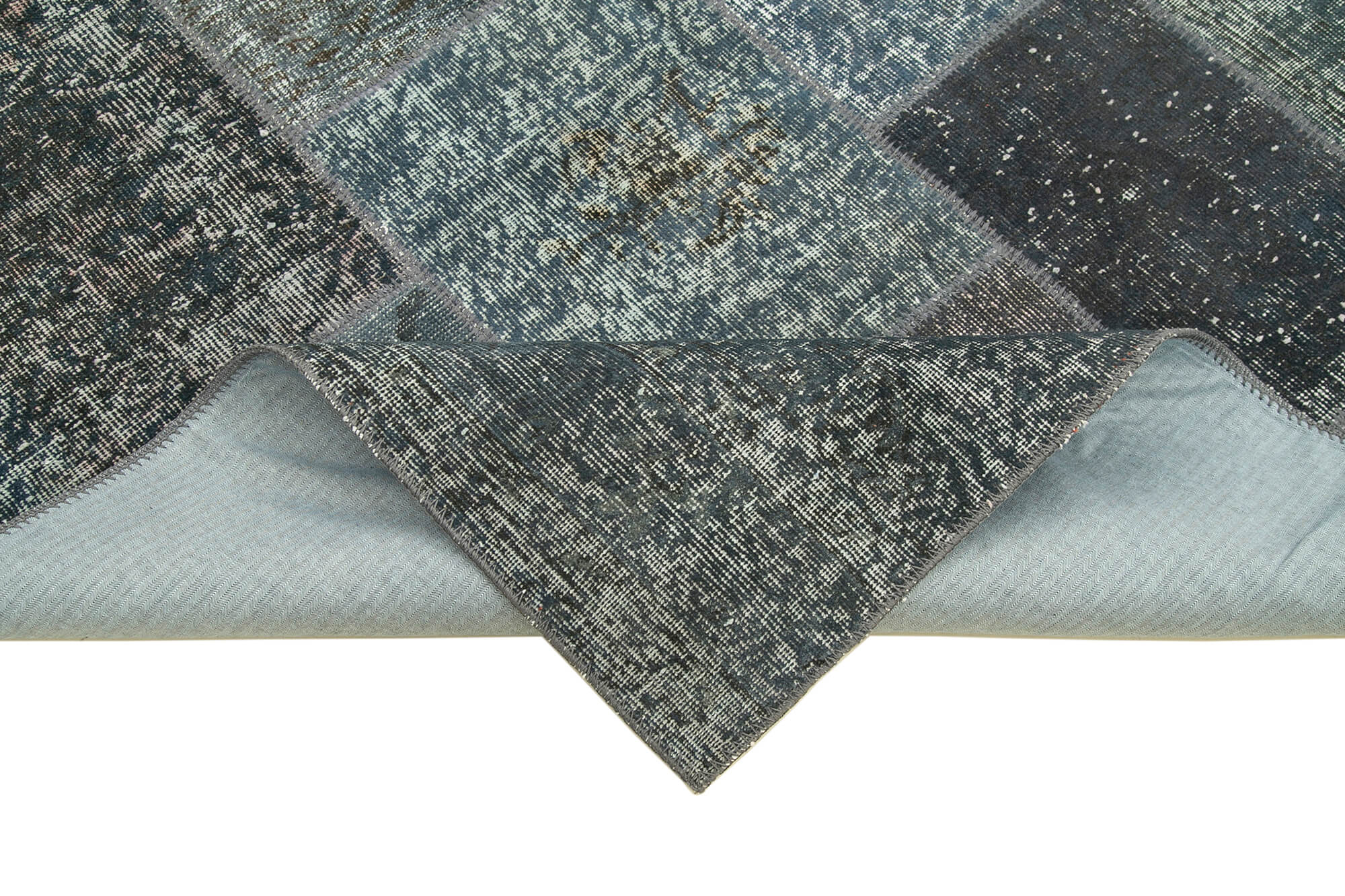 Hand-knotted oriental overdyed 170 cm x 242 cm grey patchwork carpet