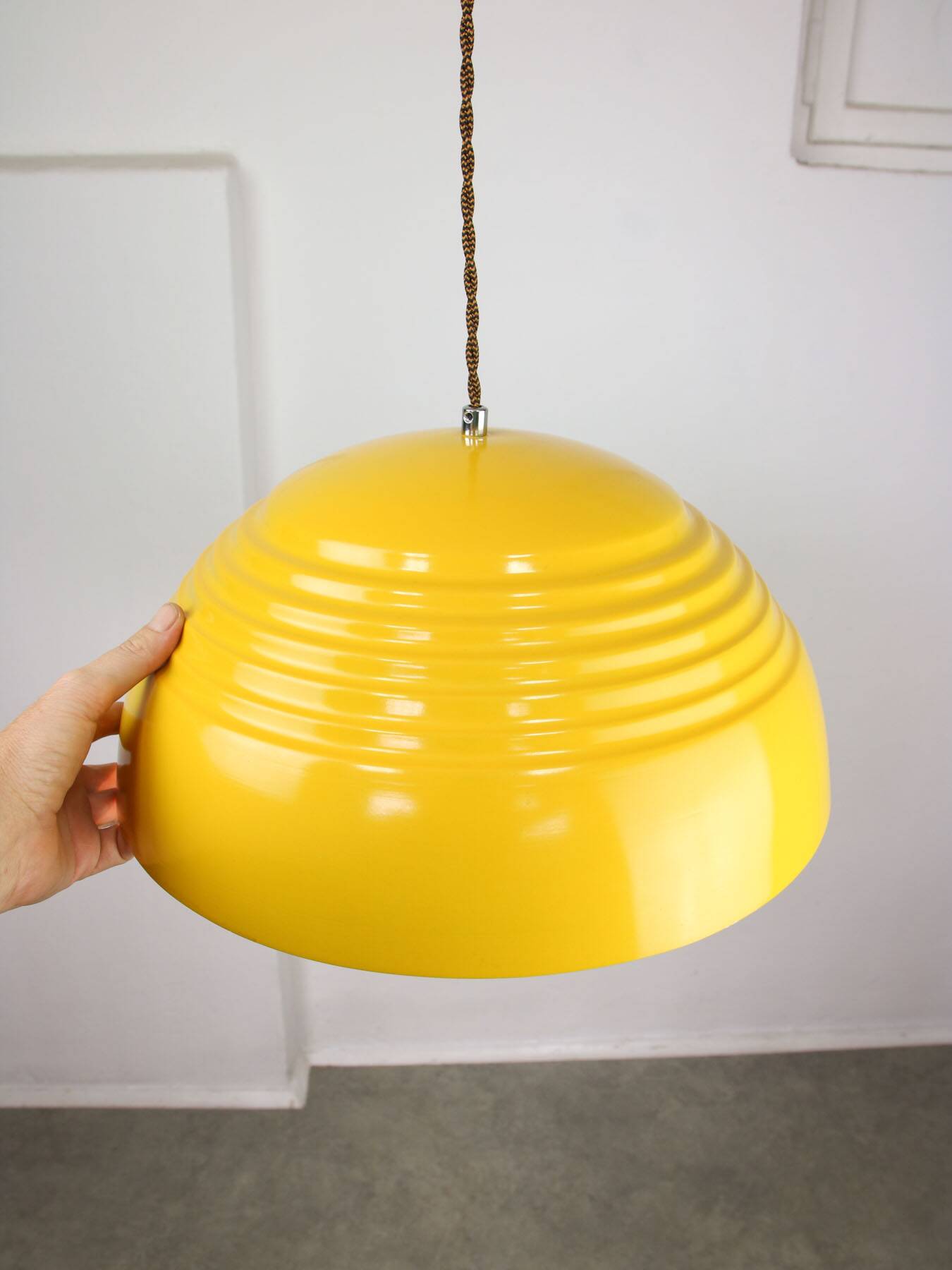 Vintage Restored Yellow Metal Lamp, 80s