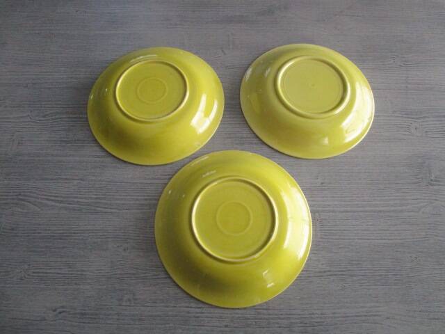 3 old vintage earthenware soup plates