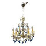 Vintage Italian Macaroni Murano  Blue Chandelier