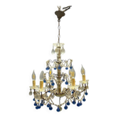 Chandelier en verre de Murano bleu vintage en macaroni italien
