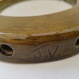 Small round mirror "J.V." 50s signed ceramic 17cm