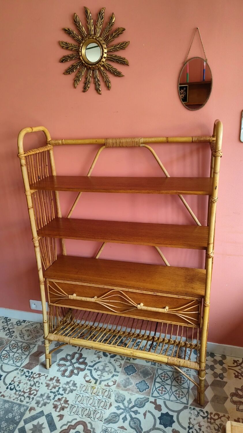 Vintage rattan bookshelf