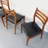 Suite of 4 scandinavian wooden chairs and skai from the 50/60s