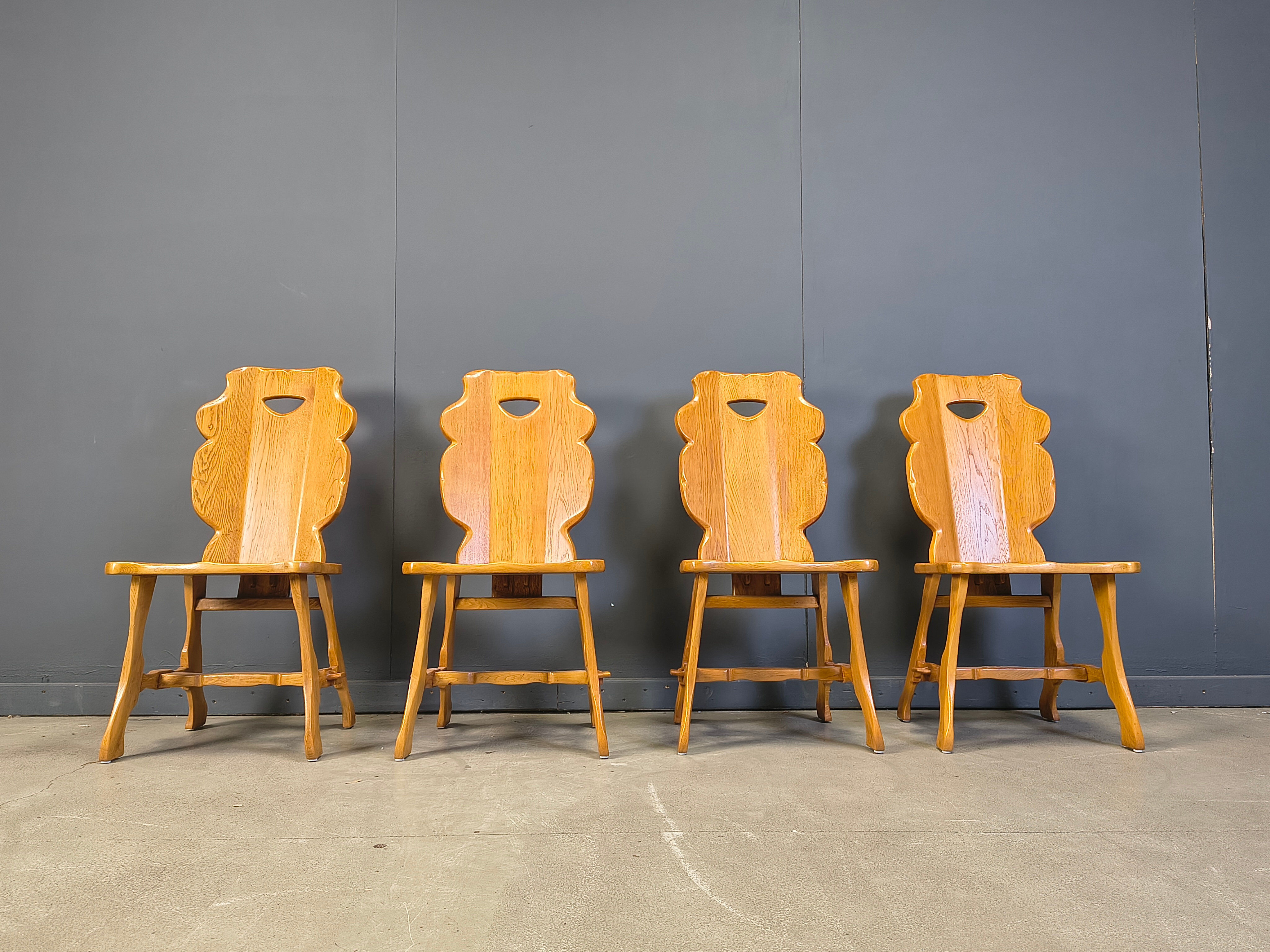 Vintage rustic dining chairs, set of 4 - 1960s