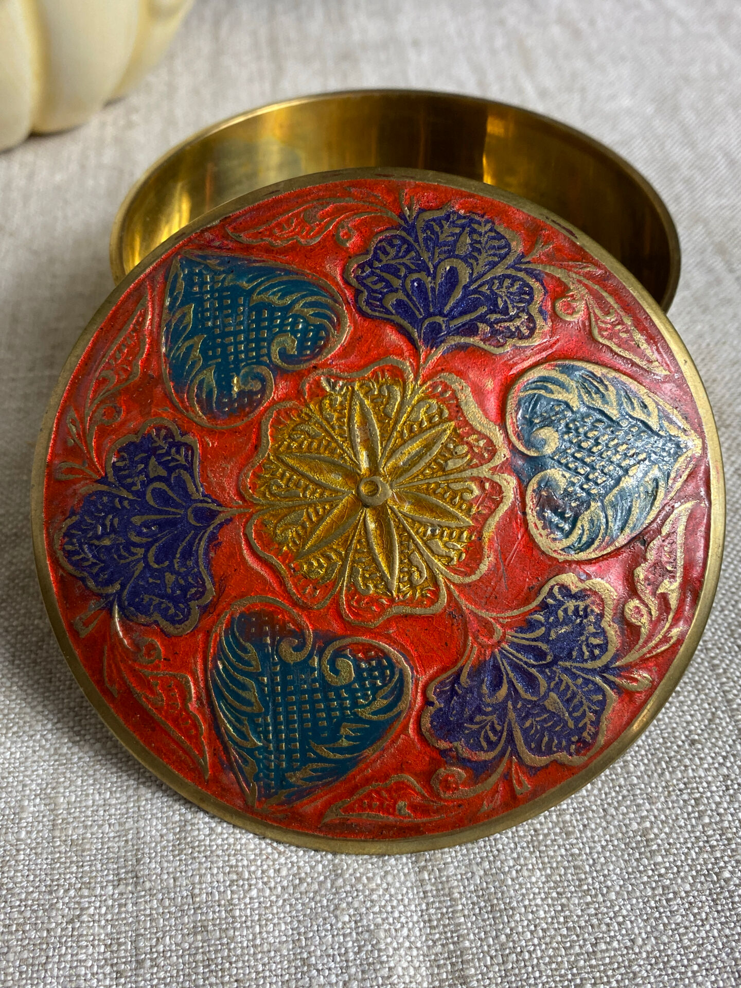 Cloisonné brass bonbonnière