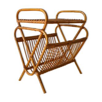 Vintage rattan magazine holder from the 50s