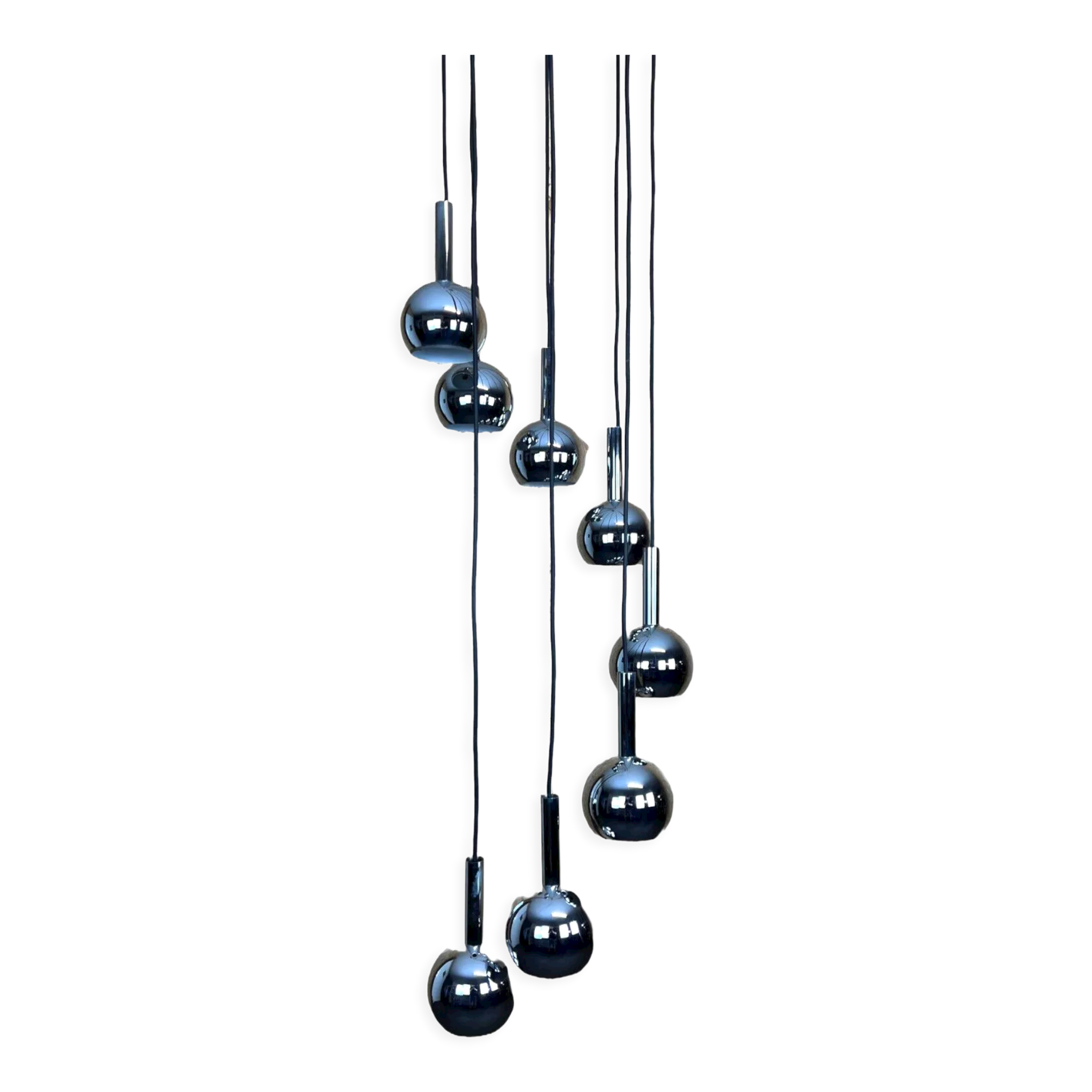 Lampe cascade plafonnier chrome space age 60s 70s Wortmann & Filz