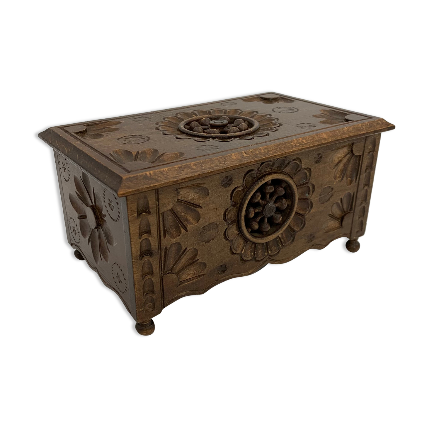 Vintage Breton box, carved wooden jewelry box