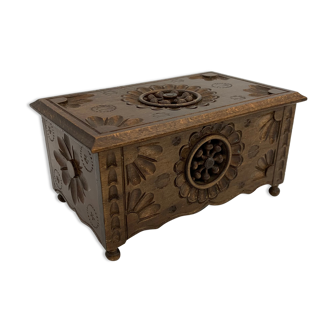 Vintage Breton box, carved wooden jewelry box