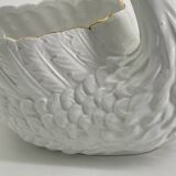 Vintage swan pot holder in white and gold ceramic