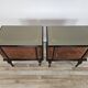 1960s mahogany burl nightstands with glass tops