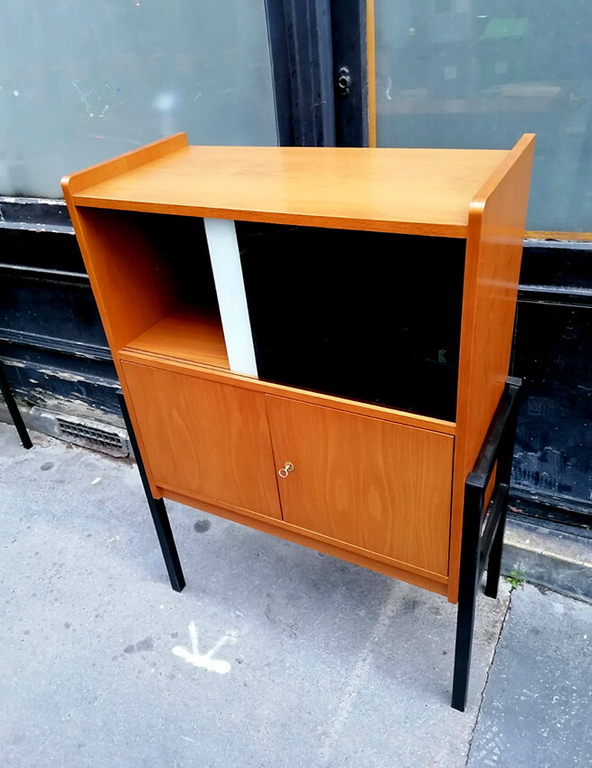 Bookcase, coloured windows, metal base, 1960