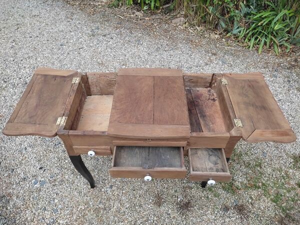 Coiffeuse bois massif relooké plateau volets