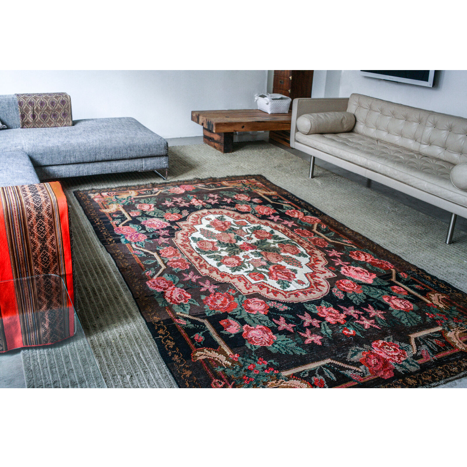 Vintage Flat-Weave Rose Kilim Rug 170x280cm