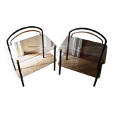 Pair of smoked glass side tables, end tables, 1980