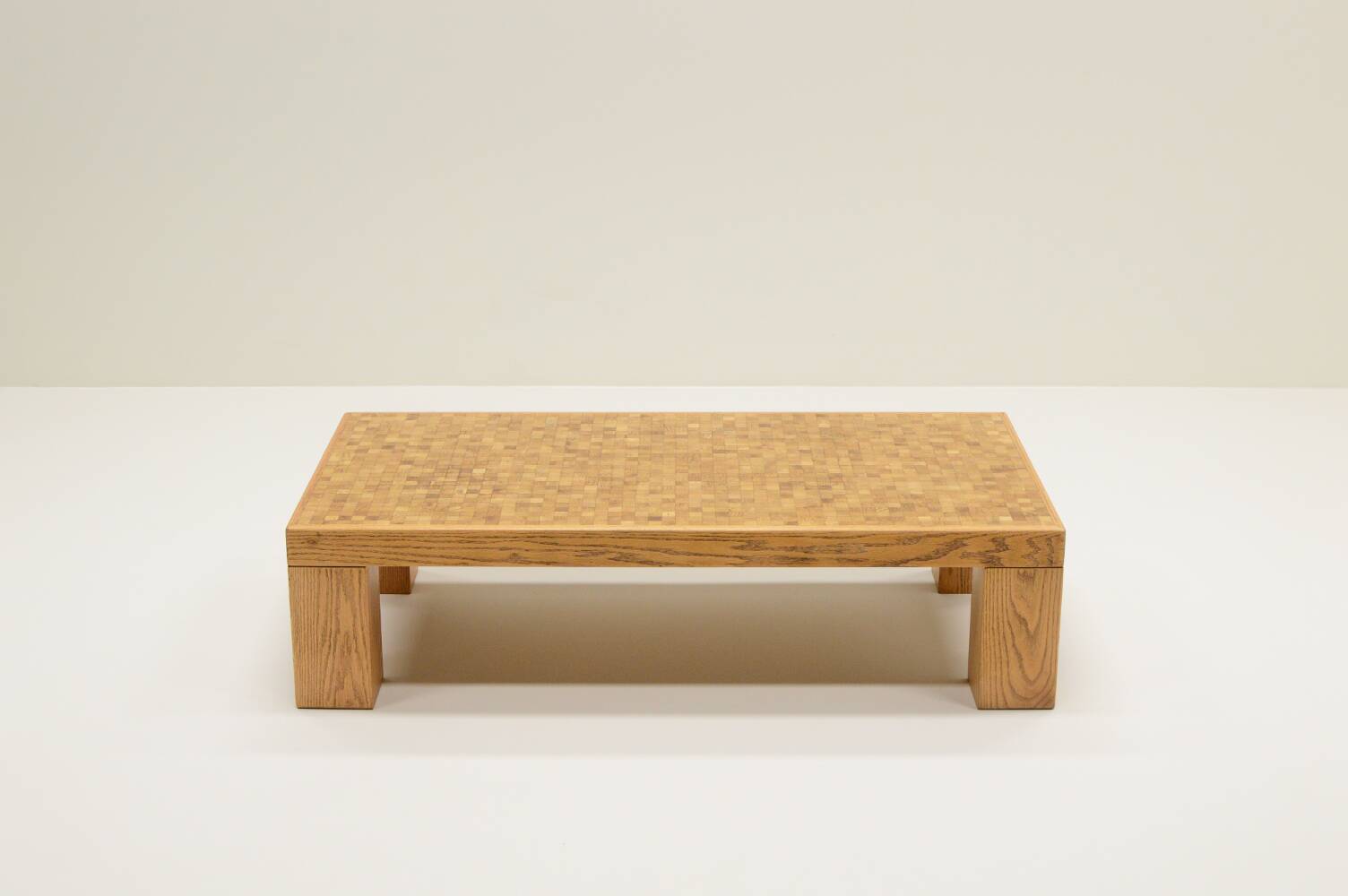 Rectangle oak mosaic coffee table from Rolf Middelboe & Gorm Lindum for Tranekaer, Denmark 70s.