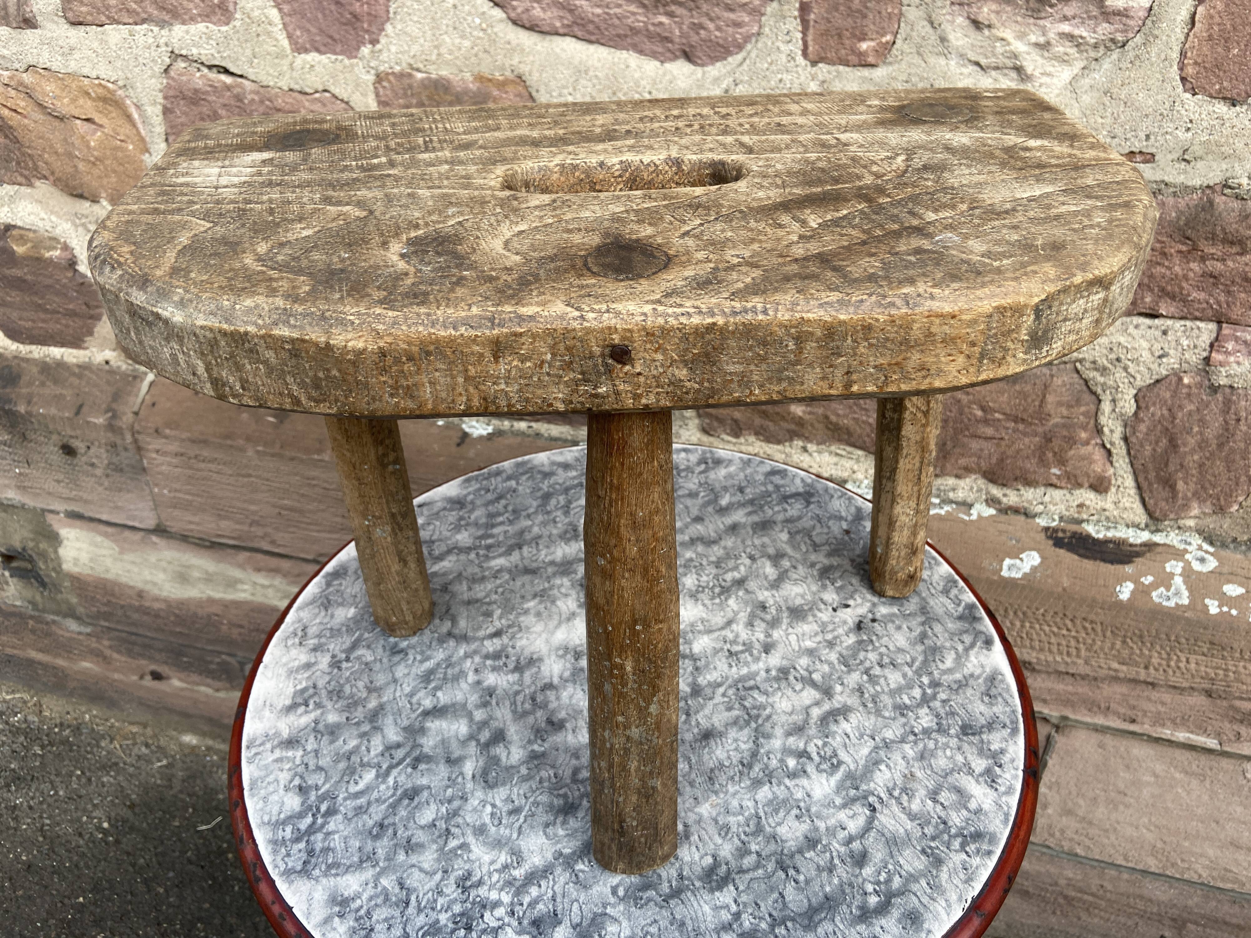 Tripod trading stool, Alsace peasant art, France 1920