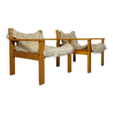 '70s set of 2 pine & canvas lounge chairs by Erik Wørts for IKEA