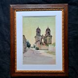 Signed impressionist watercolor - the towers of Saint-Jean d'Angely circa 1900