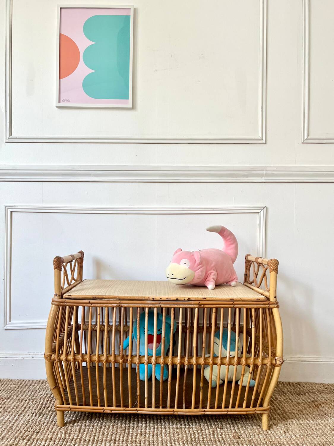 Coffre à jouets en rotin vintage