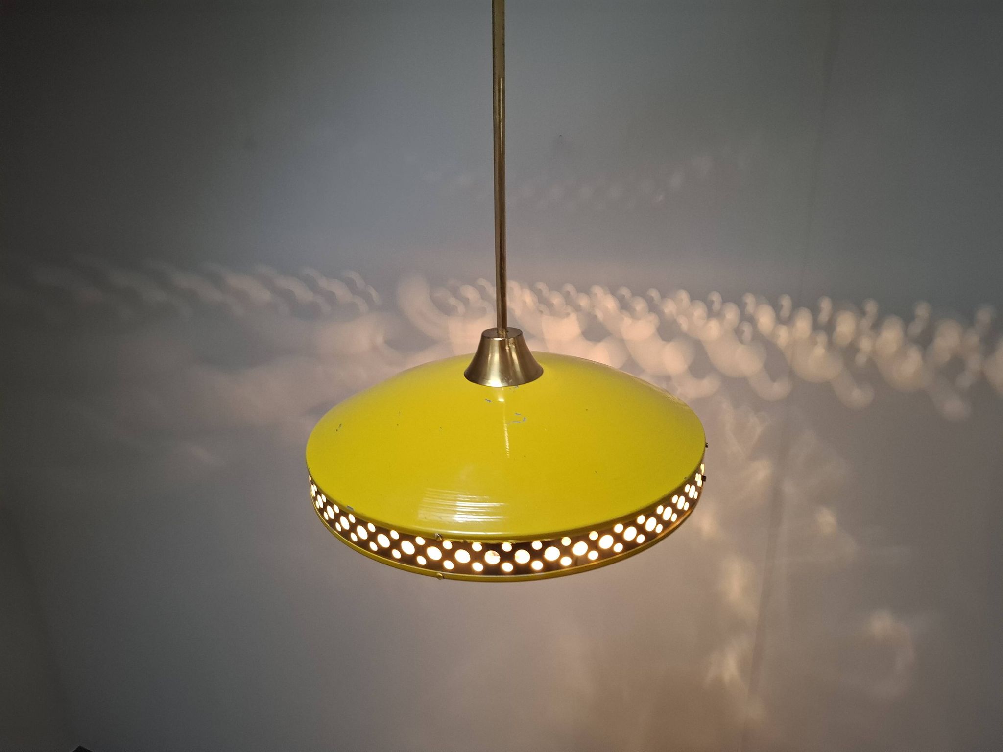 1970s Ludib Mid-Century Pendant Lamp in Yellow Metal, Brass and Glass