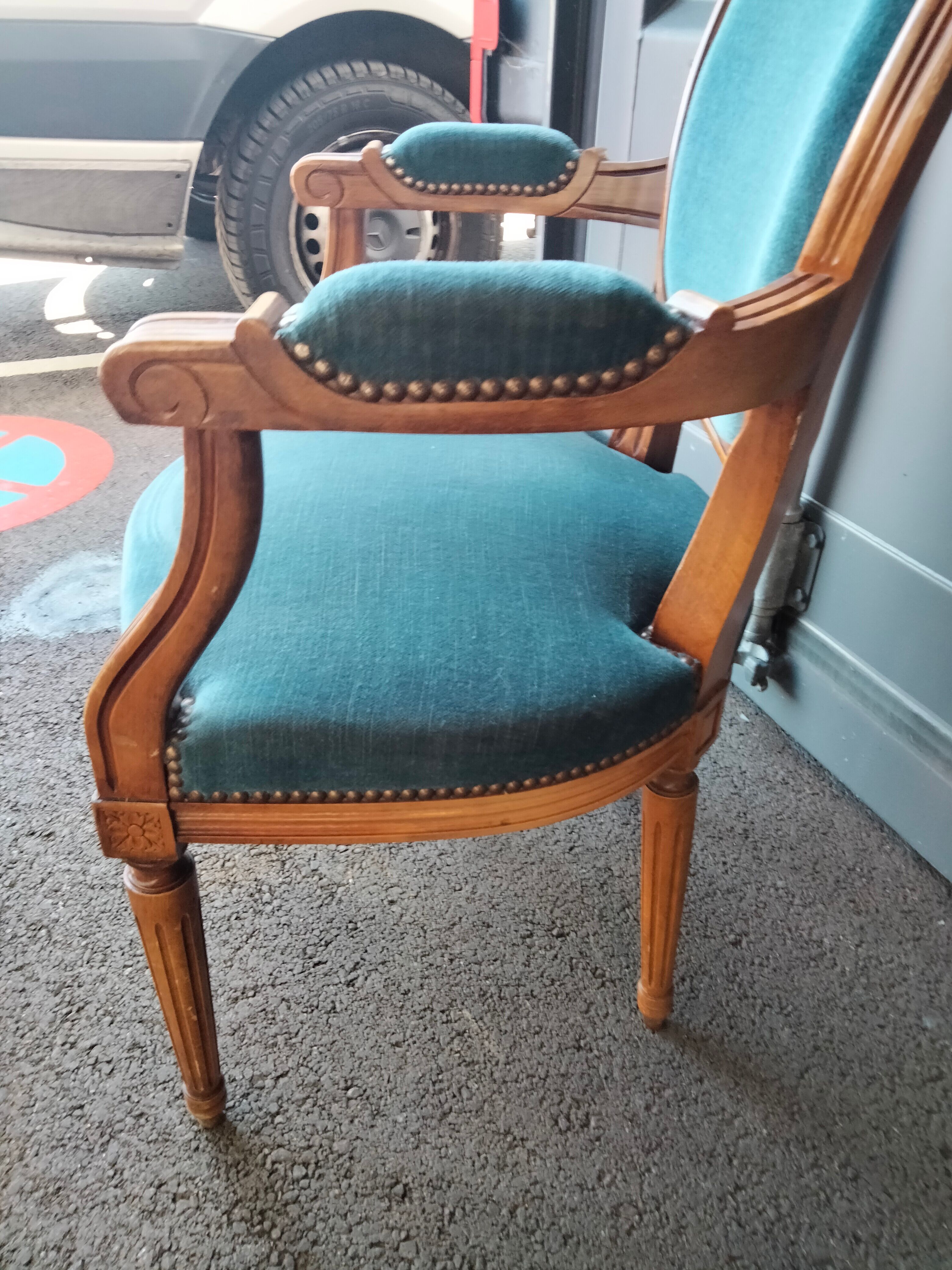 Pair of armchairs old medallion style louis xvi