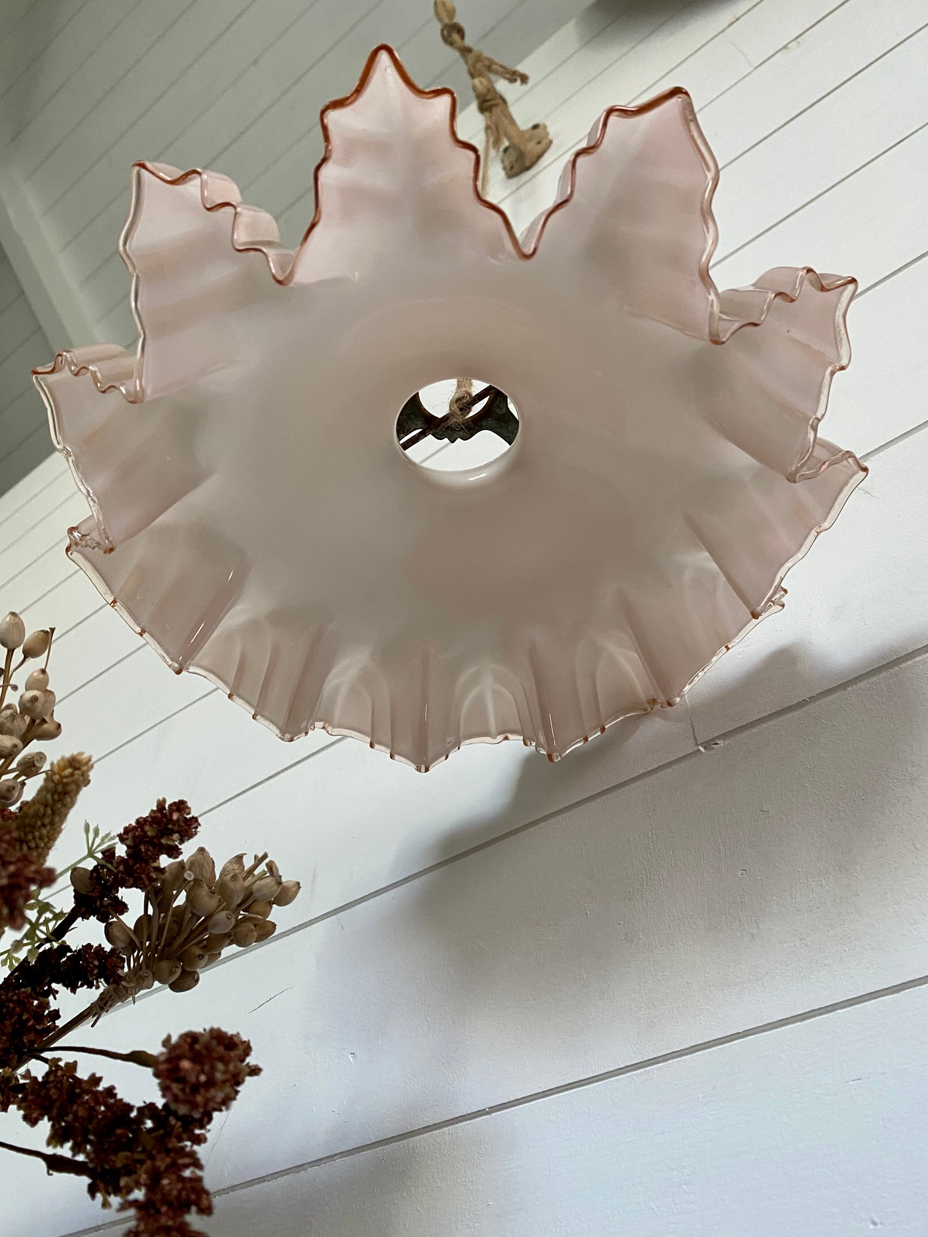 Old pink glass pendant lamp
