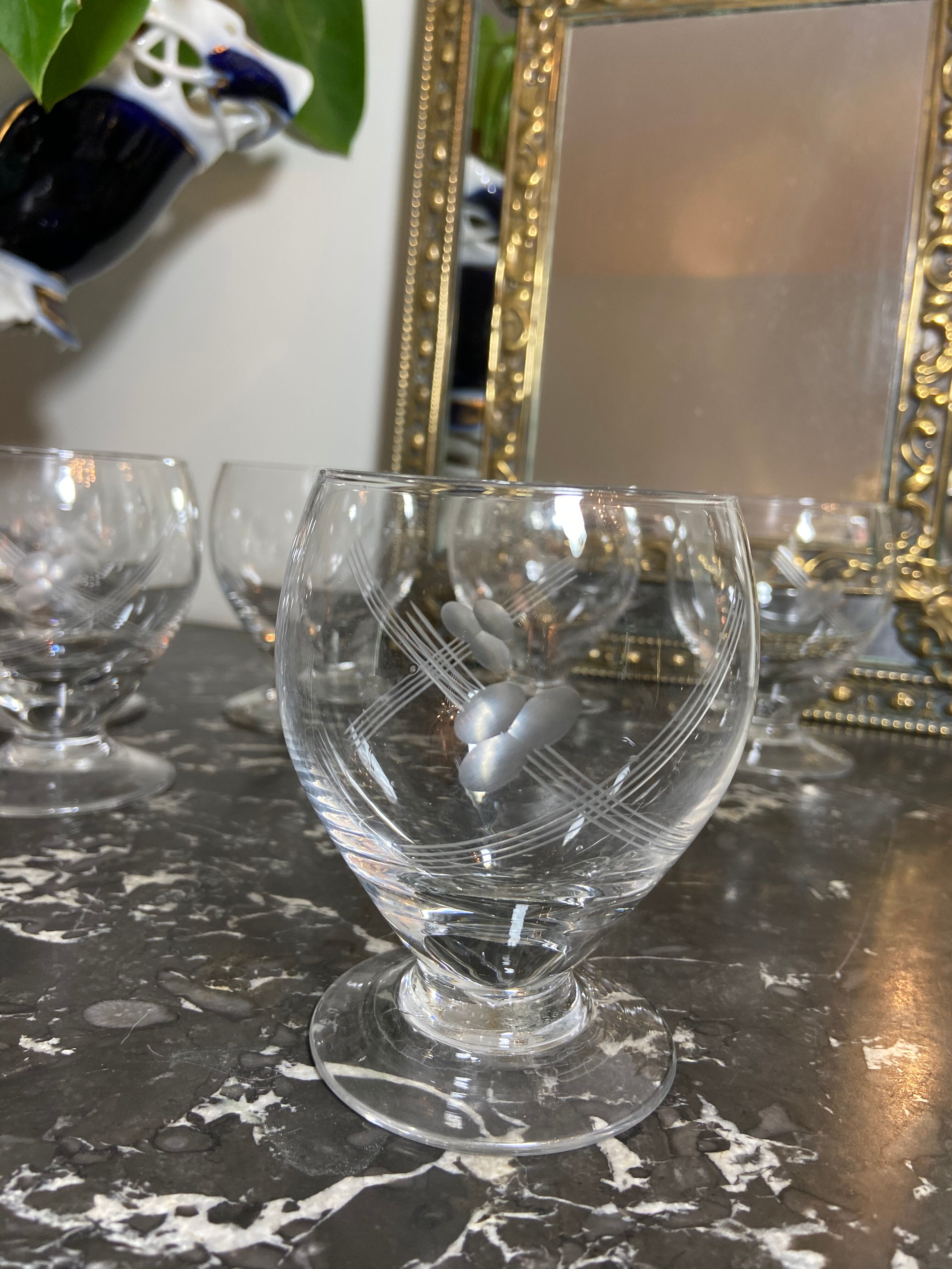 8  chiseled glass wine glasses 1960