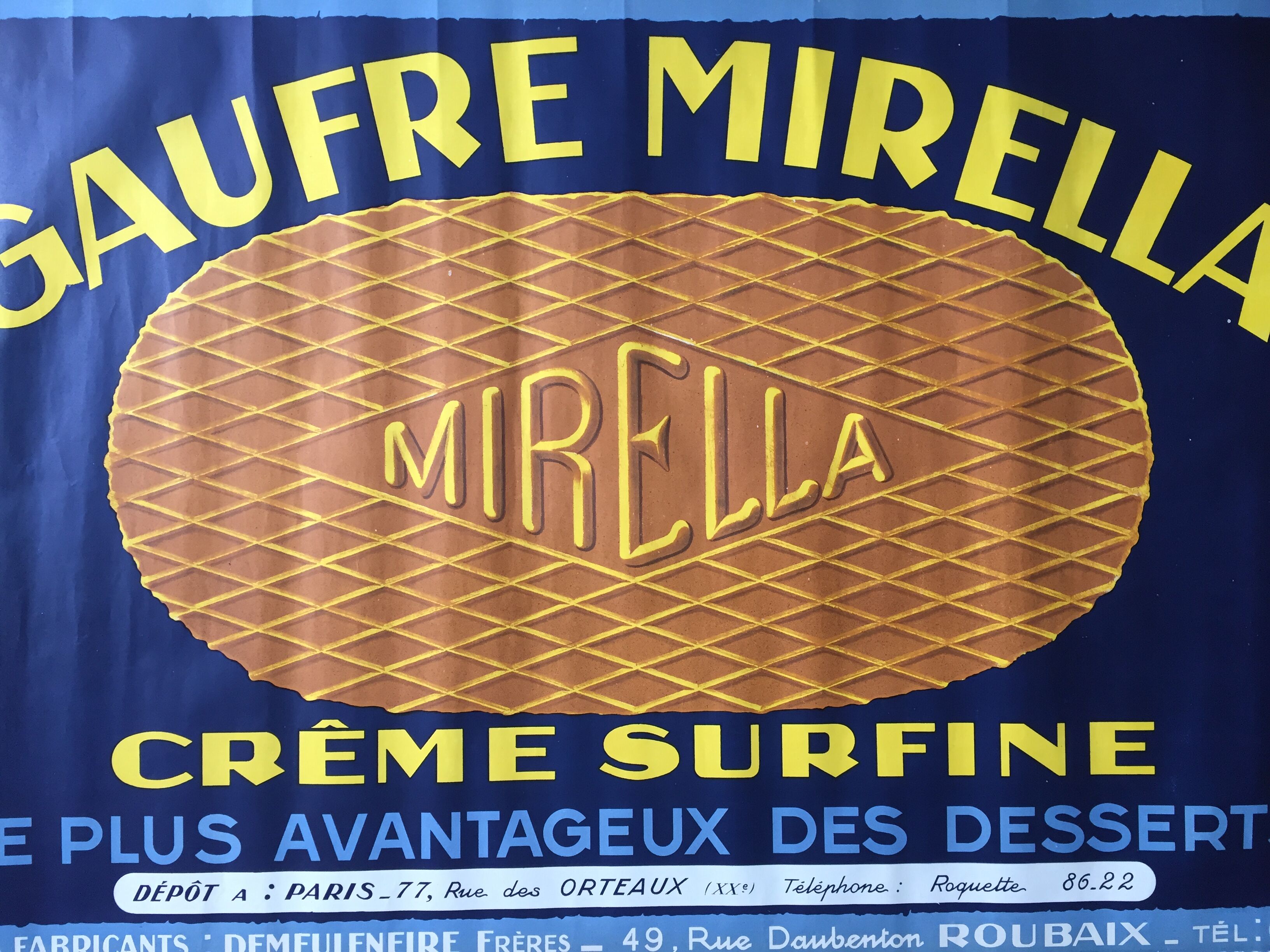 Old poster Waffle Mirella food 1920s