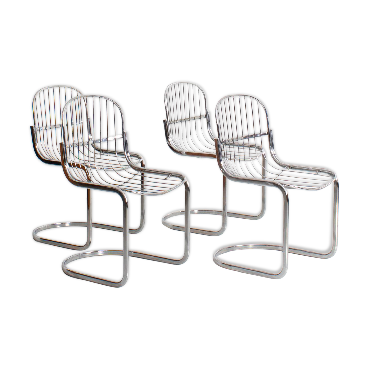 Set of 4 chrome steel chairs, Gastone Rinaldi, style  Italy, 1970