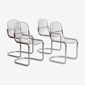 Lot de 4 chaises en acier chromé style Gastone Rinaldi, Italie, 1970