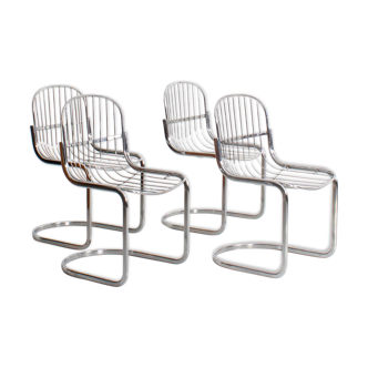 Set of 4 chrome steel chairs, Gastone Rinaldi, style  Italy, 1970