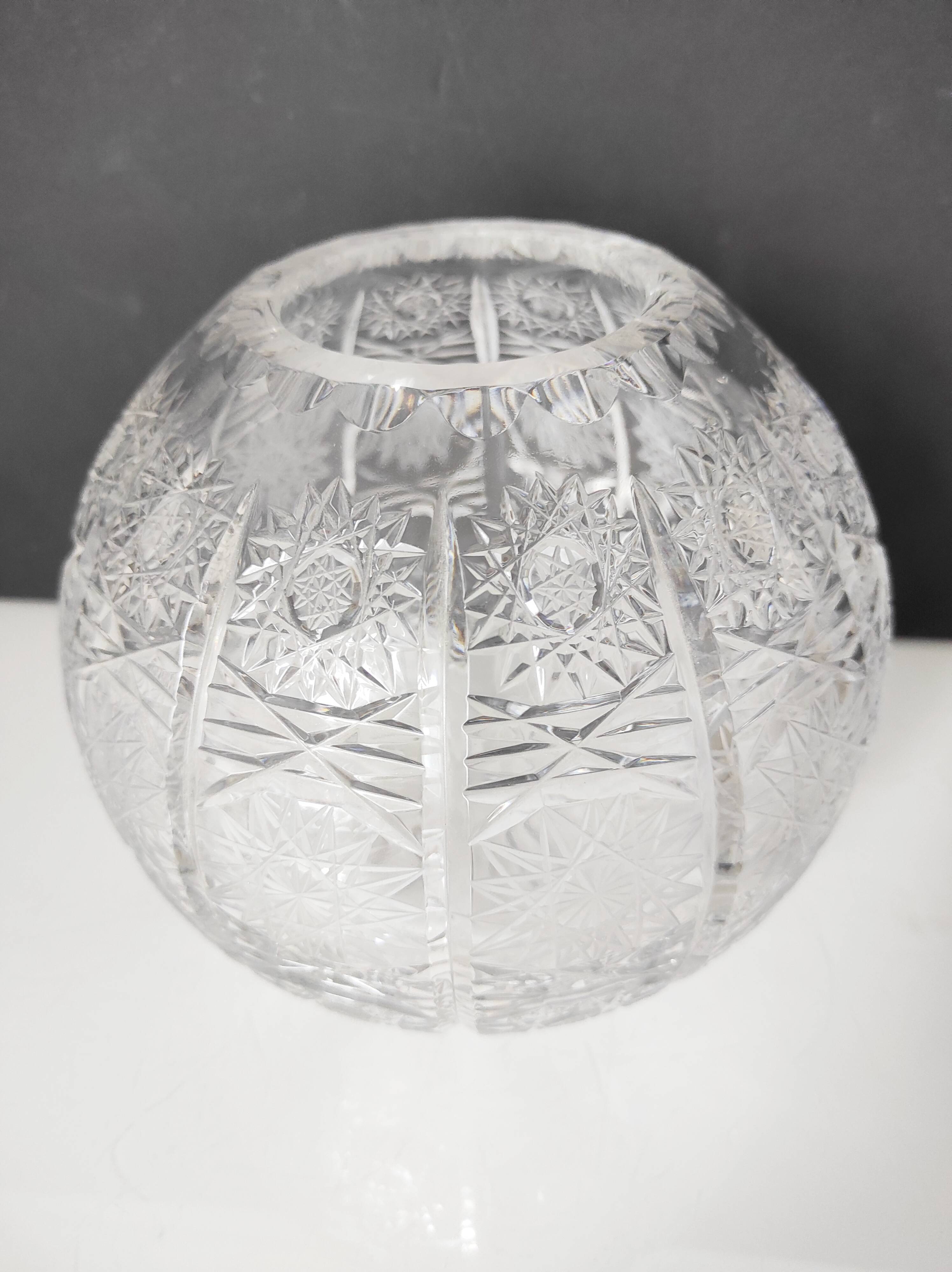 Cut crystal ball vase