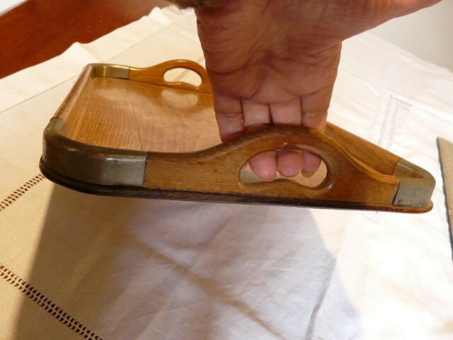 Serving tray in wood and art deco metal
