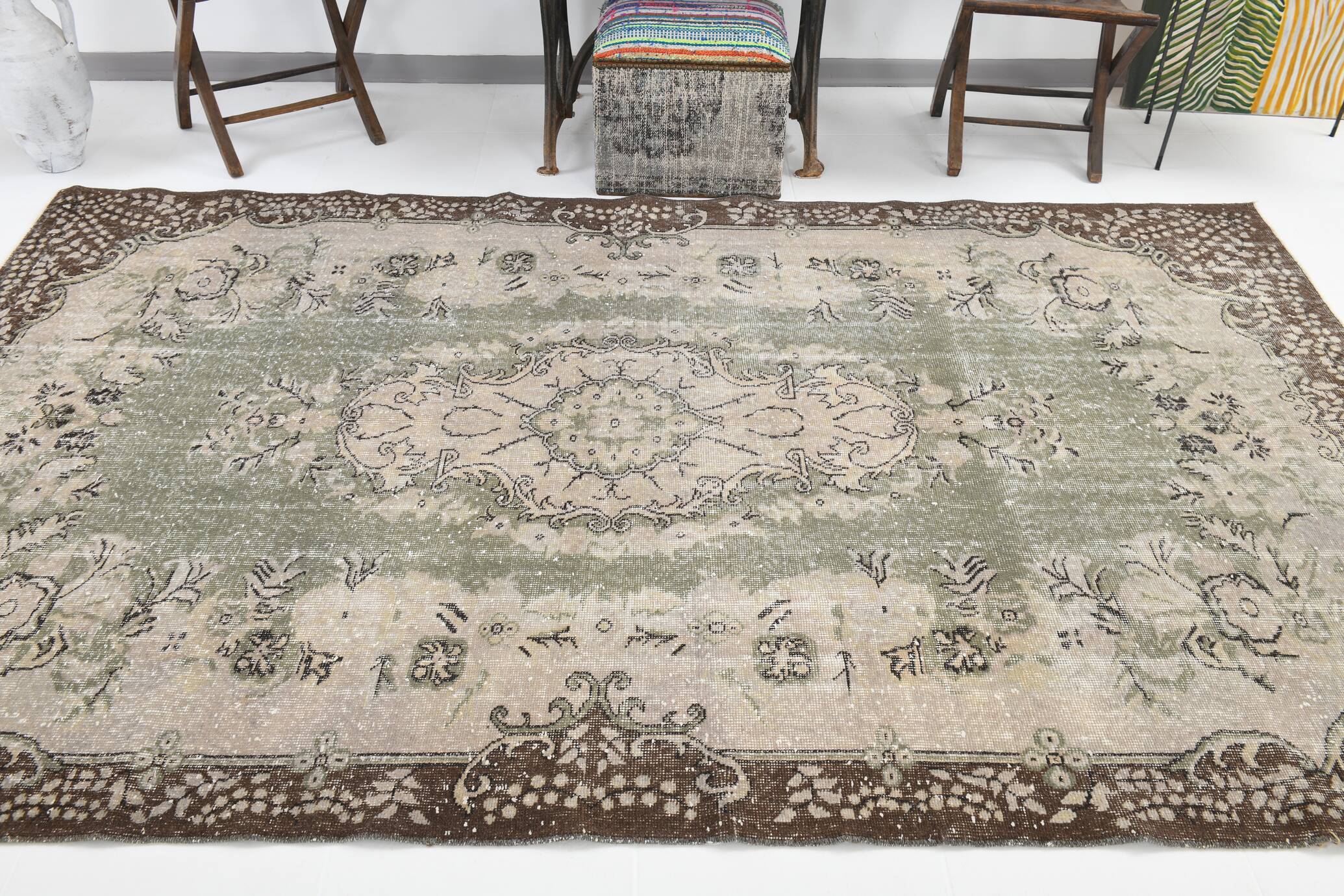 6x10 Rug For Bedroom Brown Beige Oriental Vintage Area Rug, 180x297Cm SK 1708