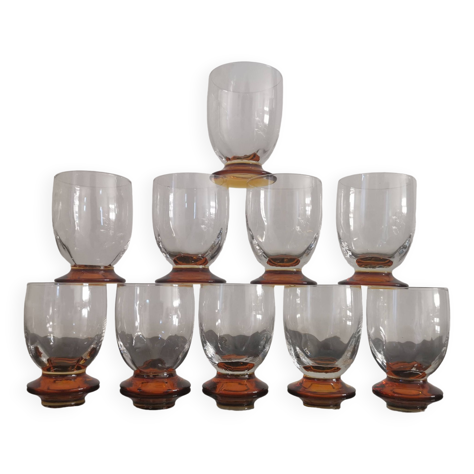 10 art-deco blown white wine glasses 1930