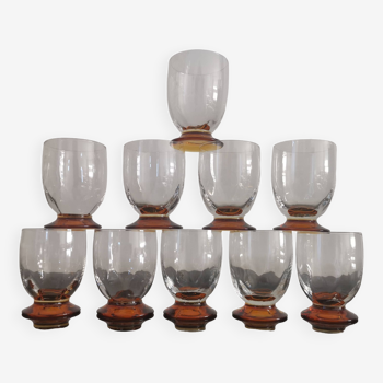 10 art-deco blown white wine glasses 1930