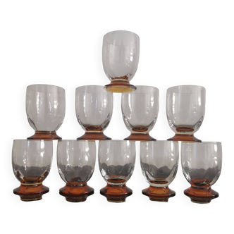 10 art-deco blown white wine glasses 1930