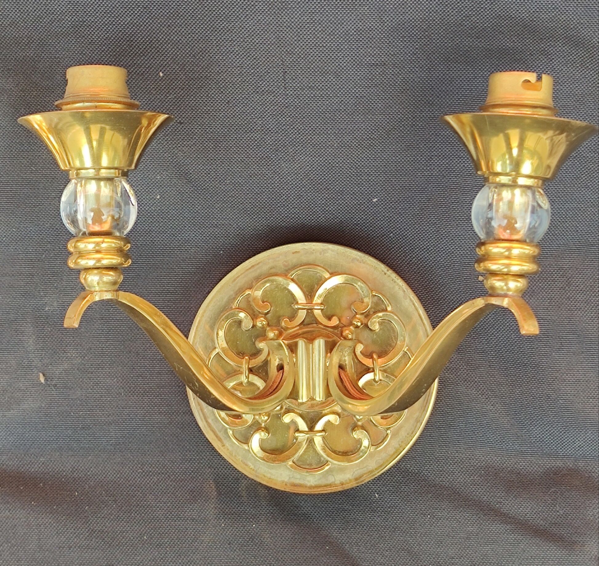 Pair of bronze and glass/neoclassical wall lamps