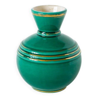 Barbotine vase / ceramic, green and gold, 1960
