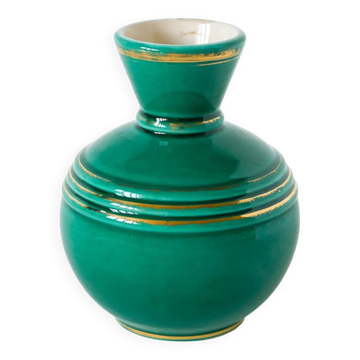 Barbotine vase / ceramic, green and gold, 1960