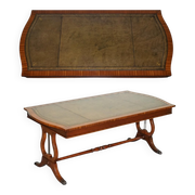 Grande Table Basse Vintage en Cuir Vert Chasseur