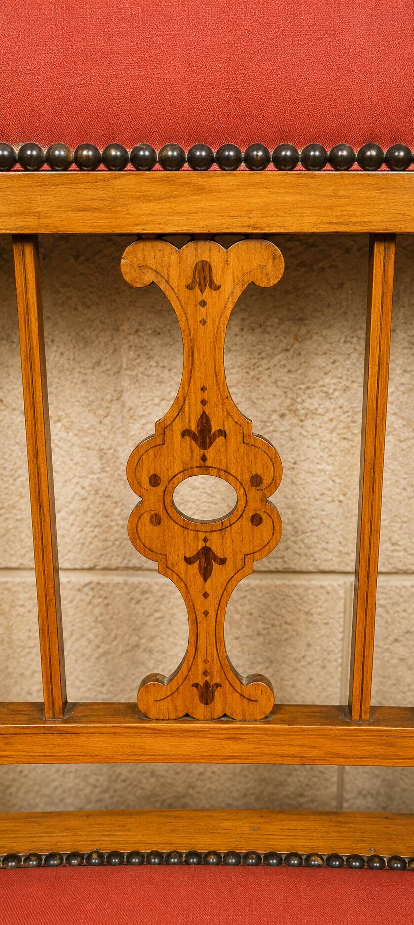 Art Nouveau bench in fruitwood with marquetry